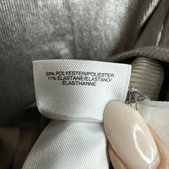 Nine West Metallic Ribbed Stretch T-Shirt XS Silver Brown Cybercore Y2K Top - Picture 10 of 10